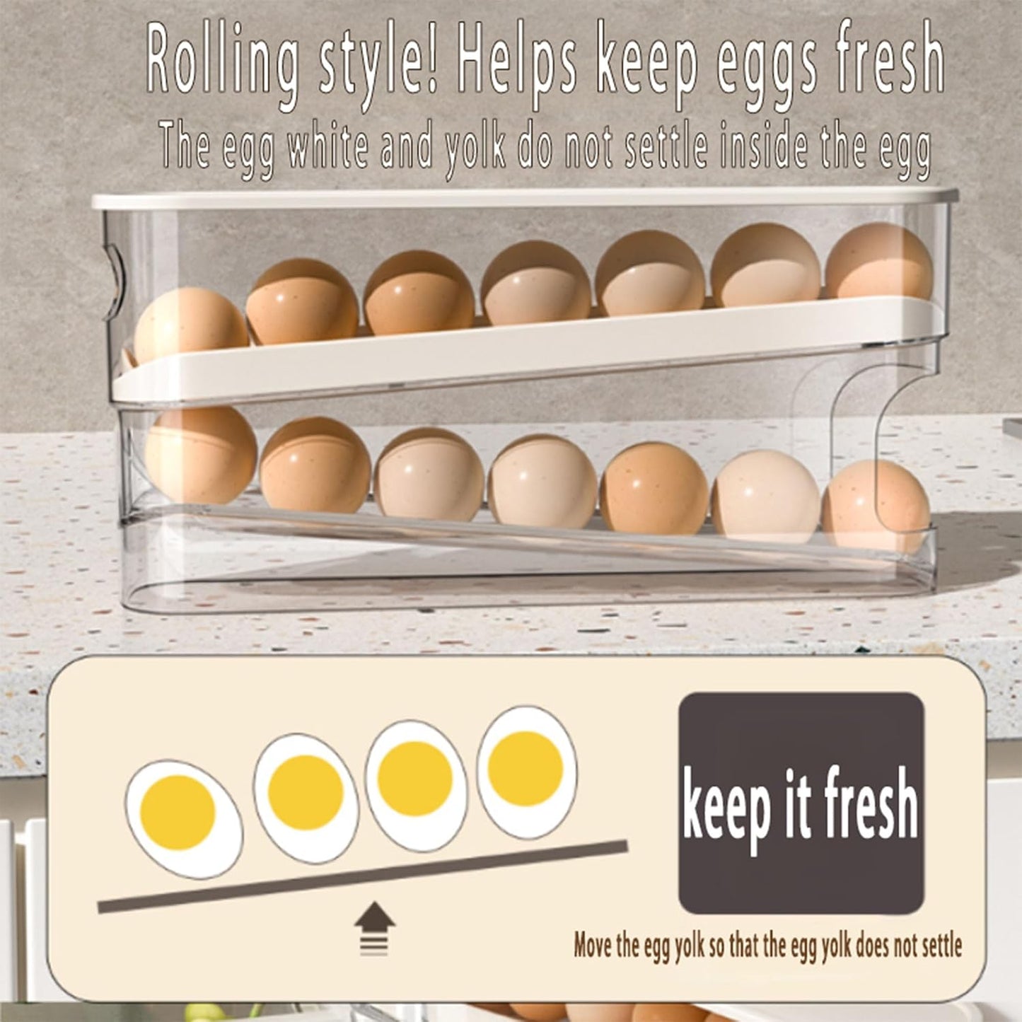 Lockerboxx Auto Rolling Fridge Egg Organizer, Space Saving Eggs Dispenser for Refrigerator Storager, Home Egg Holder, 1 pack