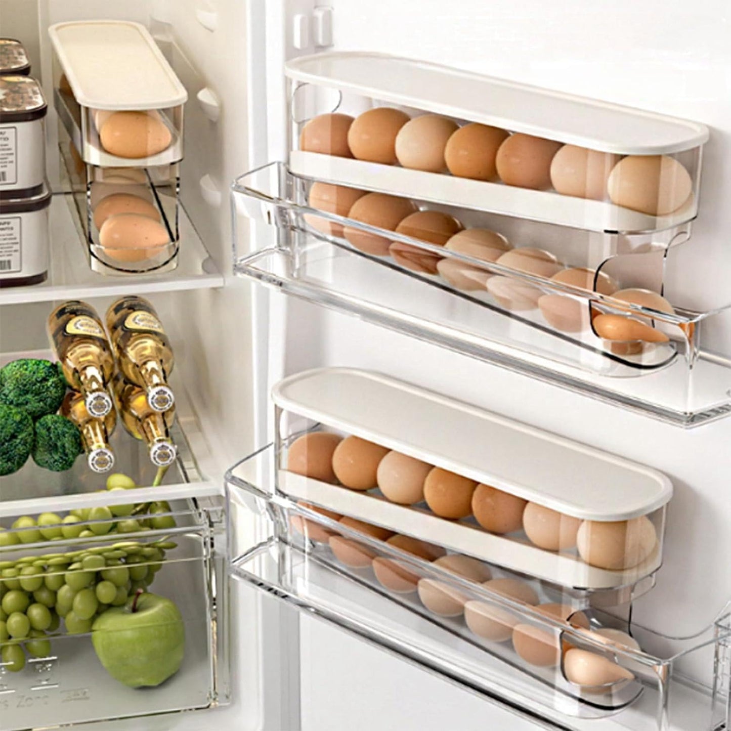 Lockerboxx Auto Rolling Fridge Egg Organizer, Space Saving Eggs Dispenser for Refrigerator Storager, Home Egg Holder, 1 pack