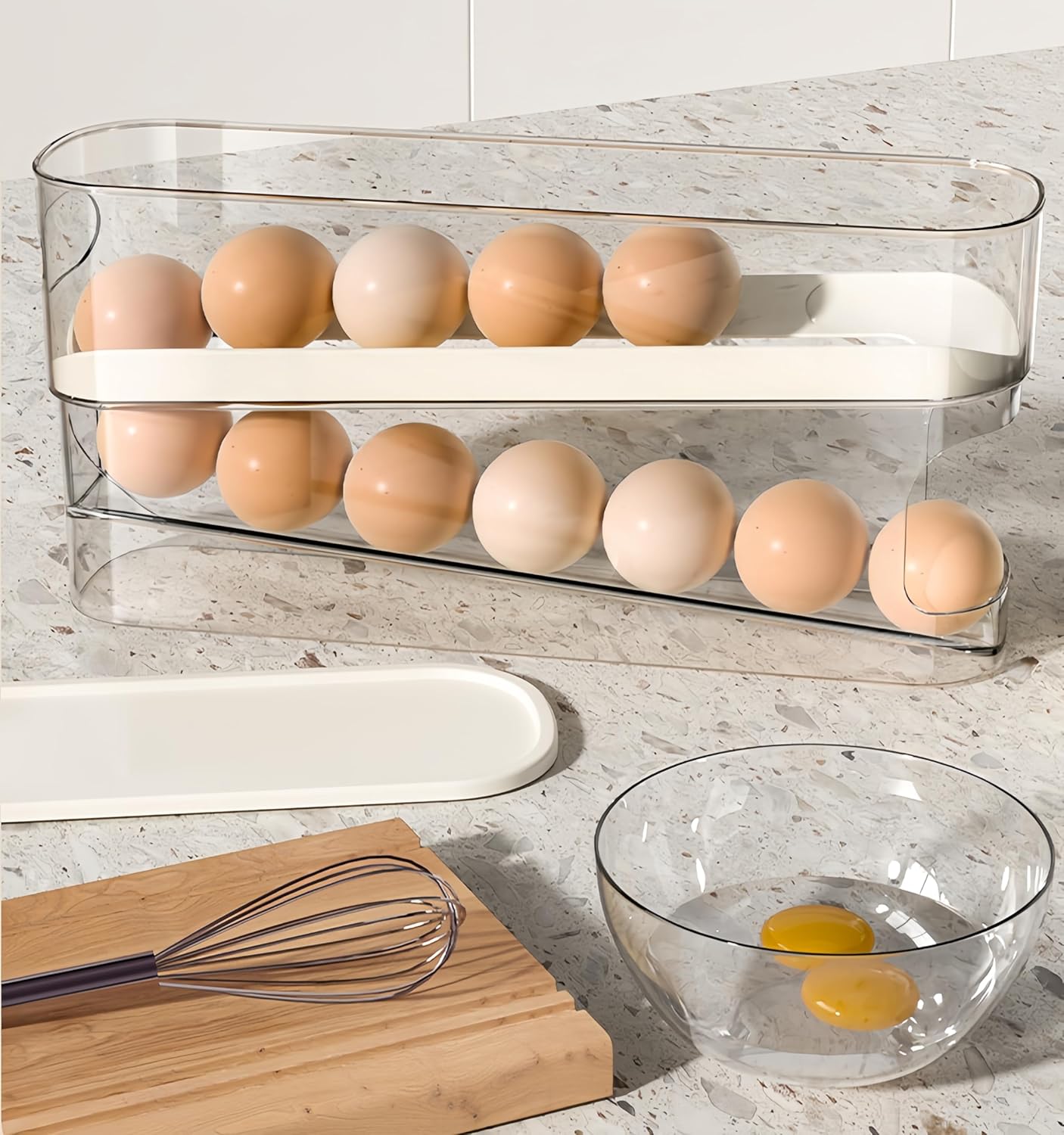 Lockerboxx Auto Rolling Fridge Egg Organizer, Space Saving Eggs Dispenser for Refrigerator Storager, Home Egg Holder, 1 pack