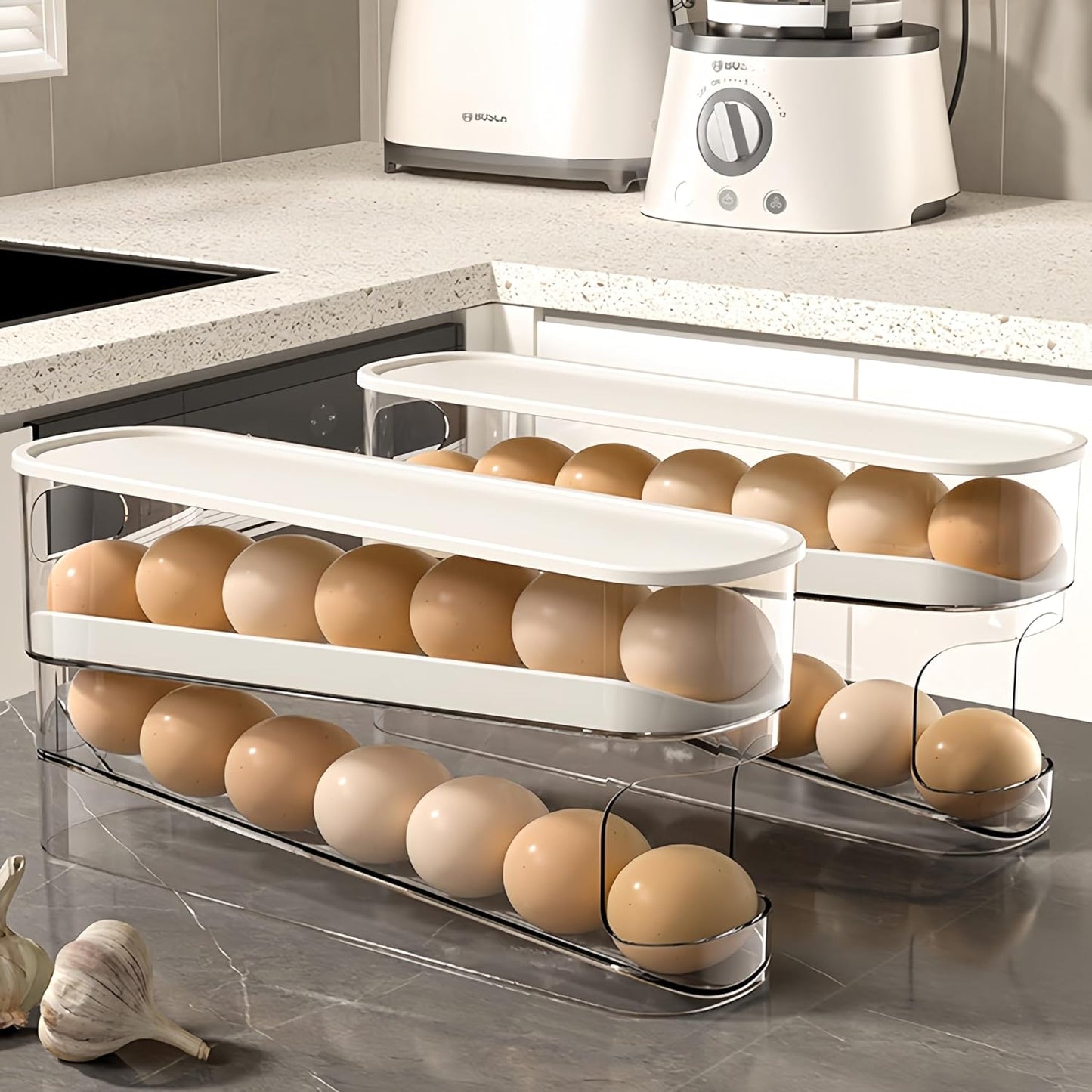 Lockerboxx Auto Rolling Fridge Egg Organizer, Space Saving Eggs Dispenser for Refrigerator Storager, Home Egg Holder, 1 pack